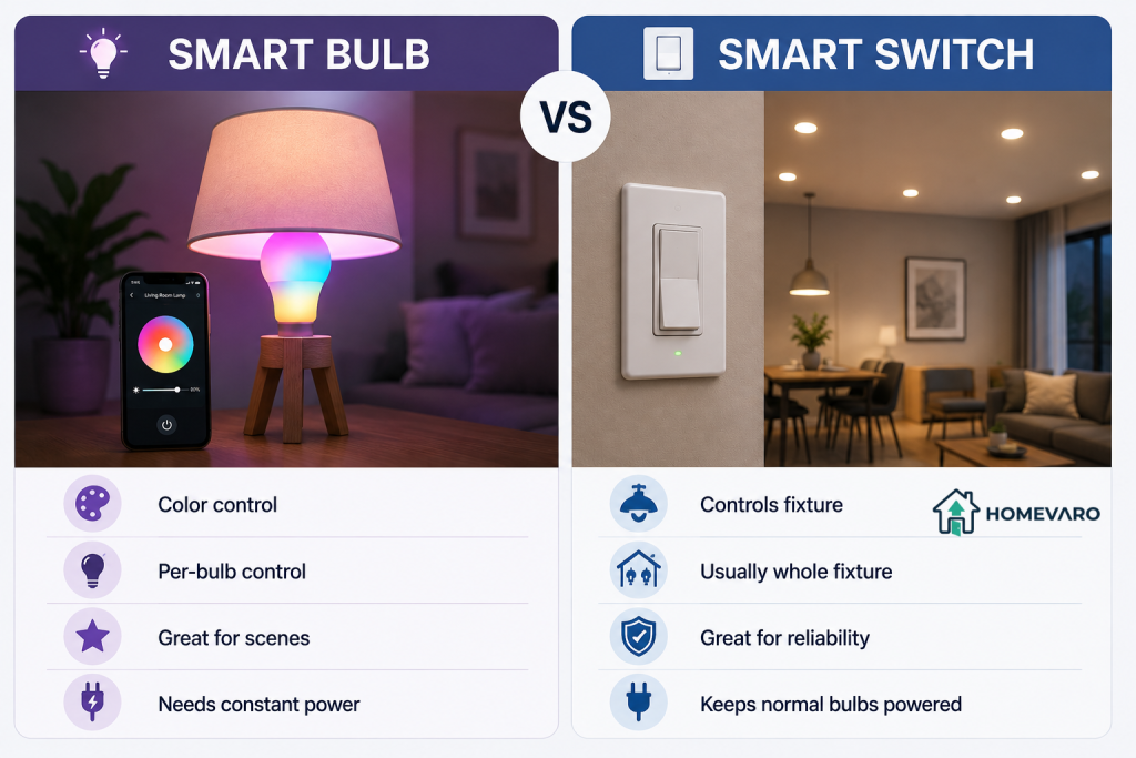 Smart bulb vs smart switch comparison for home lighting