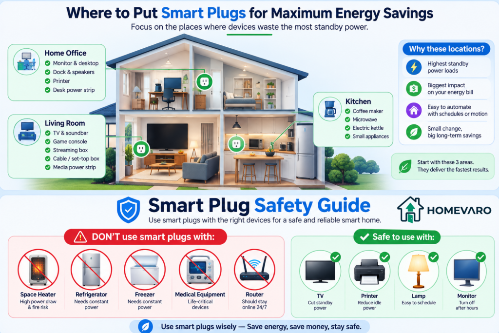 Recommended locations for installing smart plugs
