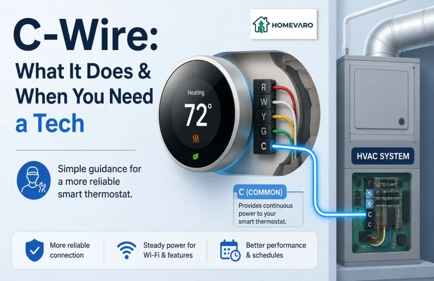 Smart thermostat with C-wire connection to HVAC system
